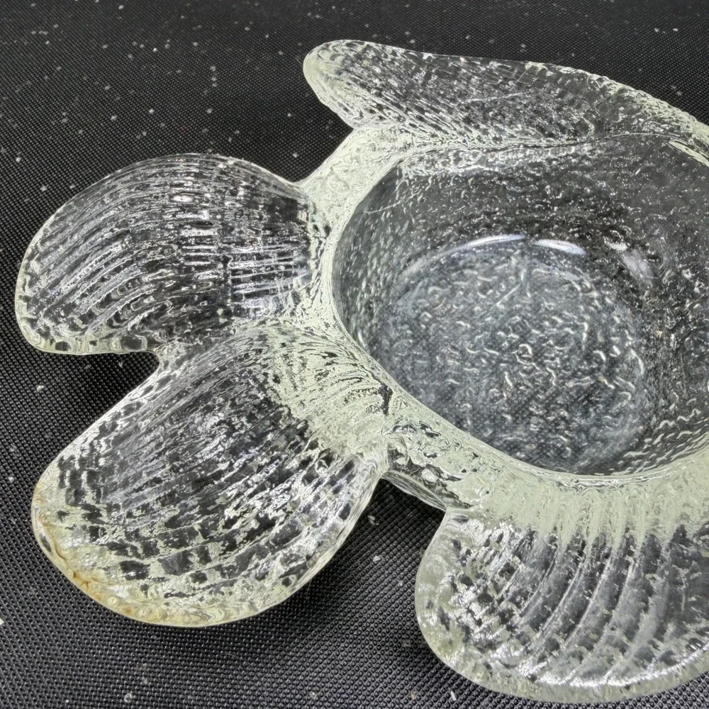 Vintage Textured Clear Art Glass Fish Bowl Coastal Nautical Trinket Dish‎ 6 Inch